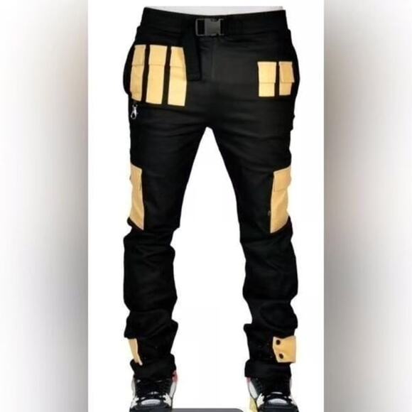 The Hideout Clothing Black Yellow Technical Cargo Pants Joggers Size S NEW - Picture 11 of 11